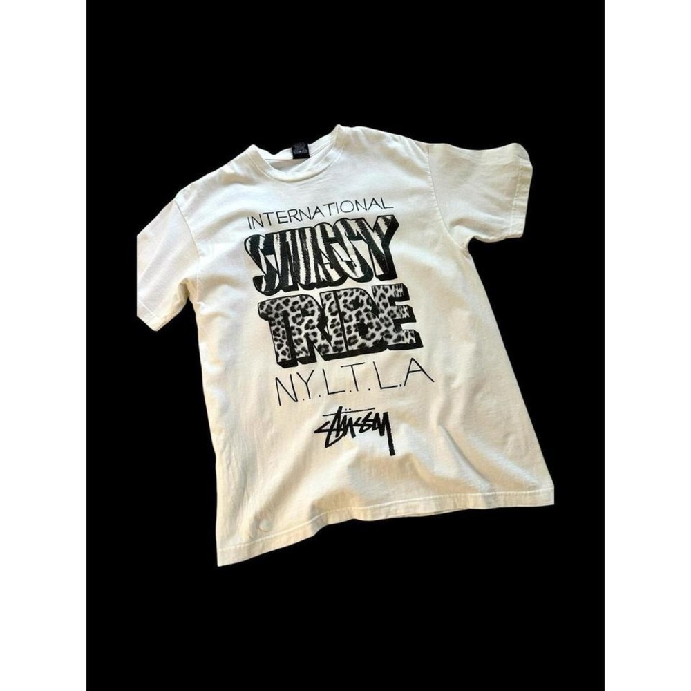 Vintage Stussy Internationale NYC LA Logo Men's Large White 90s‎ TShirt Animal